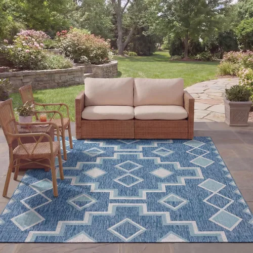 SAFAVIEH Courtyard Collection CY8533 - Alfombra decorativa para interiores y exteriores, impermeable, fácil limpieza, 8 x 10 pies, color azul marino