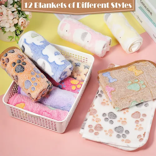 Miniatura 7 de Tatuo 12 mantas para perros de 16 x 24 pulgadas, súper suaves y cálidas, tapete para dormir para gatos, mantas de vellón mullido con bonitos