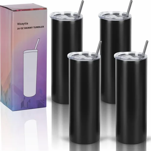 Paquete de 4 vasos delgados de 20 onzas, juego de vasos delgados de acero inoxidable en caja de regalo individual, 20 onzas de capacidad, vaso