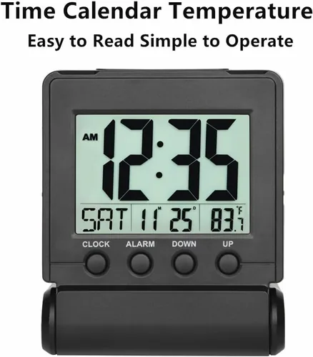 Miniatura 2 de FAMICOZY Pequeño Reloj Despertador Digital Plegable de Viaje con Día/Mes/Fecha/Temperatura Interior, Fácil de Leer y Configurar, Volumen de Alarma