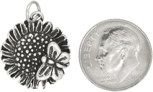Miniatura 2 de LGU Girasol oxidado de plata esterlina con dije de mariposa
