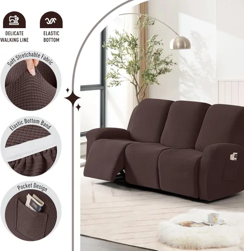 Miniatura 3 de TAOCOCO Fundas para sofá reclinable, 8 piezas, fundas elásticas para sofá grande de 3 asientos, fundas reclinables, protector de muebles