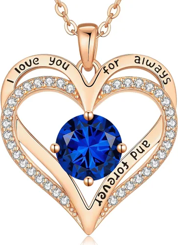 Miniatura 202 de LOUISA SECRET Love Heart Birthstone Necklaces for Women, Birthday Gift for Women, Anniversary Jewelry for Wife Her, 925 Sterling Silver Pendant