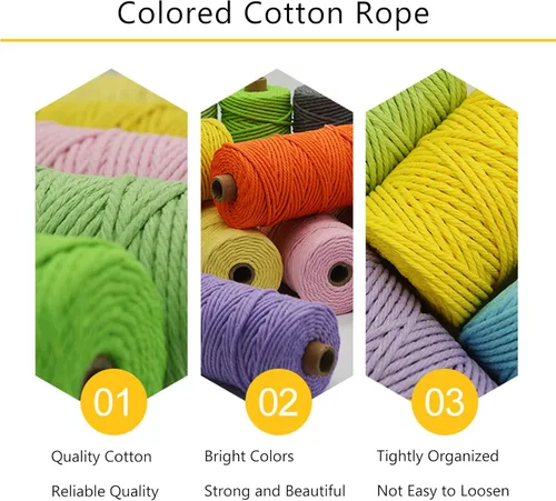 Miniatura 3 de Cuerda de macramé - Cuerda de macramé natural sin blanquear - Cuerda de algodón trenzada de 4 hebras para colgar en la pared, manualidades DIY