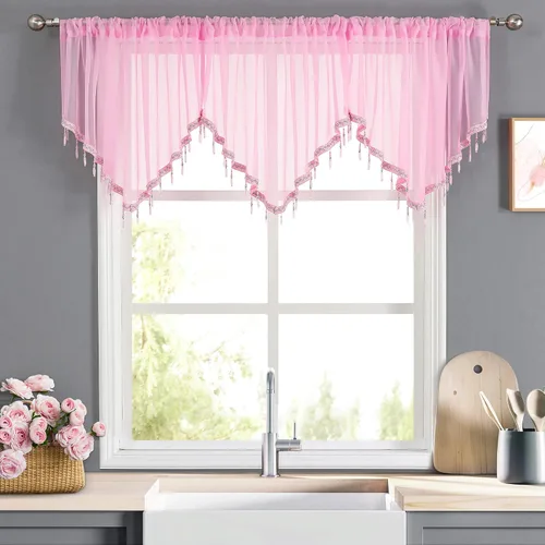 Miniatura 9 de WUBODTI Cortinas transparentes con cenefa con cuentas negras para ventanas, 1 unidad, cenefas de cortina semitransparentes para dormitorio y cocina