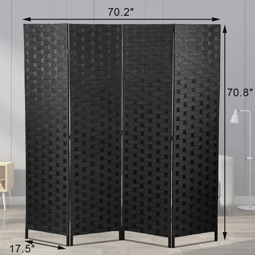 Miniatura 6 de Paneles plegables de fibra de tejido alto, biombo de madera con 4 paneles plegables de 6 pies de alto, divisor de malla, portátil, divisores de Negro