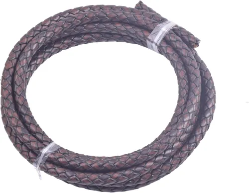 Miniatura 47 de KONMAY 2 yardas 8.0mm Cordón redondo de cuero trenzado auténtico marrón antiguo para corbata de bolo