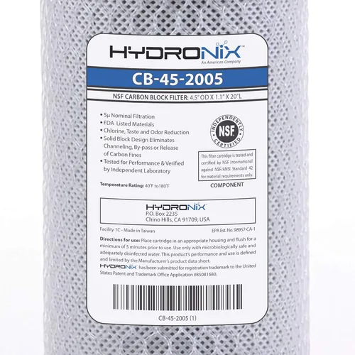 Miniatura 6 de Hydronix CB-45-2005 NSF Filtro de bloque de carbono de 4.5 pulgadas de diámetro externo x 20 pulgadas de largo, de 5 micrones.