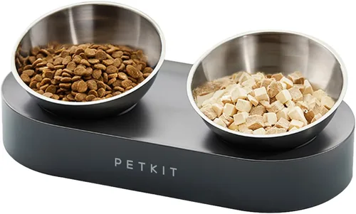 Petkit - Cuencos elevados para gatos con 2 cuencos de acero inoxidable, 15° de inclinación para alimentos y agua, material de grado alimentario sin