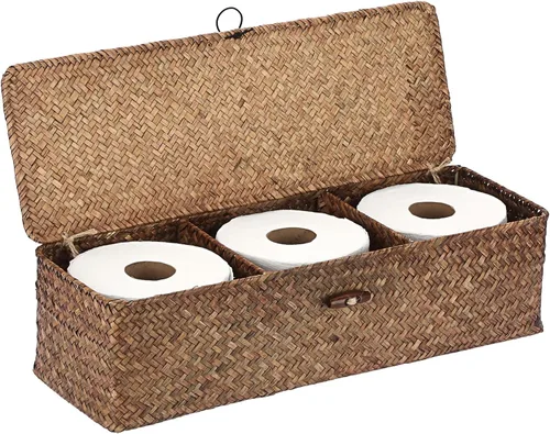 Miniatura 10 de Cesta de almacenamiento Hipiwe de seagrass con tapa, cestas de estante tejidas rectangulares para armarios, despensa, baño, estante de cocina
