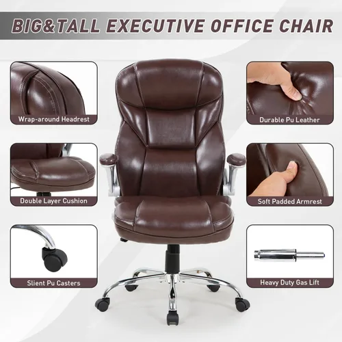 Miniatura 5 de Silla de oficina grande y alta, asiento ancho de 400 libras, silla de oficina ergonómica de piel sintética, silla de oficina ajustable y giratoria