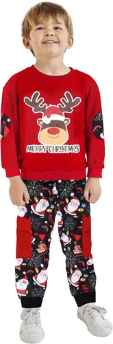 Miniatura 2 de MIGU Conjunto de 2 piezas de pantalones largos de manga larga con ciervos navideños para niño pequeño