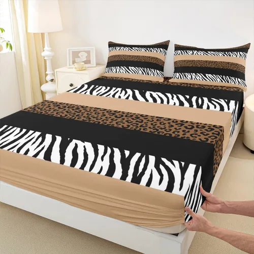 Miniatura 40 de Juego de sábanas con estampado de manchas de piel de cheetah abstracto, sábana bajera tamaño individual para niños, niñas y mujeres, decoración