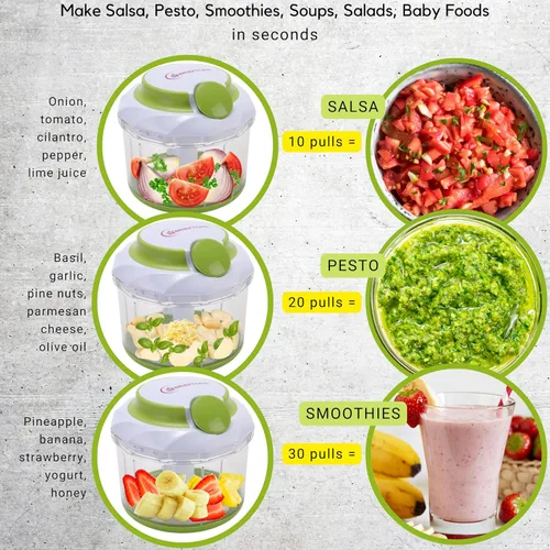 Miniatura 7 de Picador Brieftons Quickpull. Picador de alimentos: poderoso cortavegetales/picadora/licuadora manual para trocear frutas, verduras, frutos secos