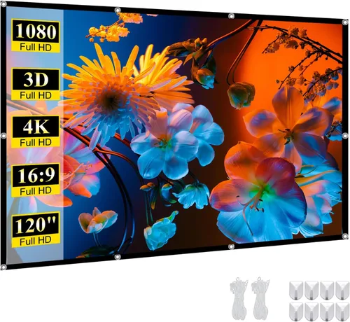 Miniatura 8 de Pantalla de proyector portátil de 100 pulgadas para exteriores: Pantalla de cine en casa plegable de pared colgante de interior 4K HD antiarrugas
