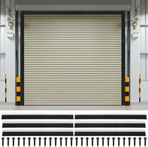 DoubleFill Kit de sello de cepillo para puerta de garaje de 8 x 8 pies, sello de puerta enrollable de 2 pulgadas con riel de aluminio, cepillo de