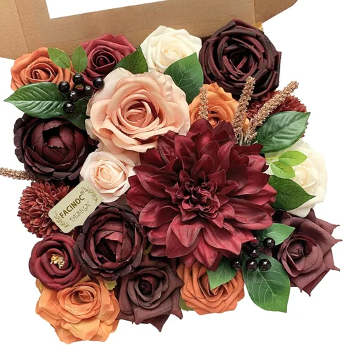 Miniatura 30 de FACINOC Rosas Flores Artificiales Ramo Combo Caja Set para Bricolaje Centros de Mesa de Boda para Mesa Nupcial Baby Shower Fiesta Decoraciones