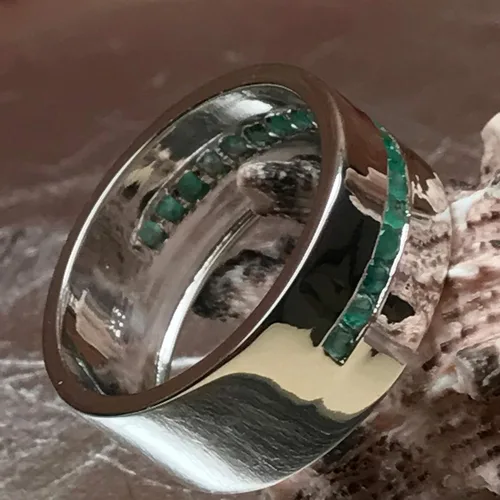 Miniatura 5 de Anillo de plata de ley 925 con esmeralda natural para hombre, talla 6, 7, 8, 9, 10, 11, 12, 13