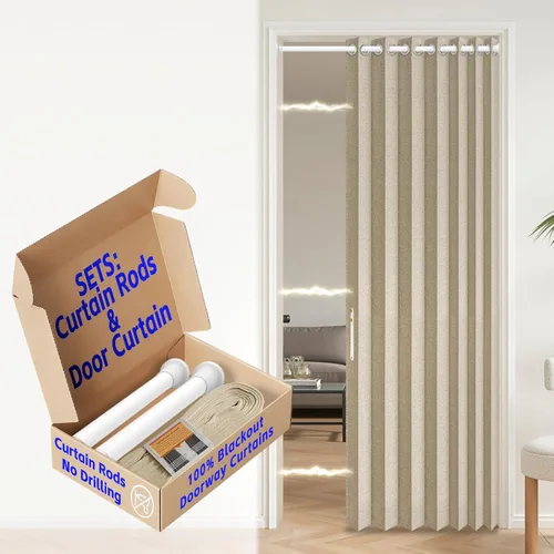 Miniatura 74 de AJAZZ Cortina de puerta magnética 100% opaca de acordeón para armario, cortina invisible para puerta interior de dormitorio, sala de estar, pasillo