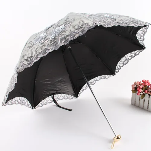 Miniatura 175 de Honeystore Sombrilla bordada con flor 3D plegable UV con encaje clásico