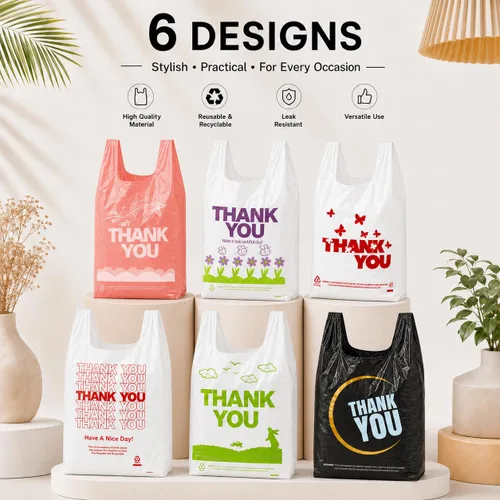 Miniatura 2 de YoYoRain 1000 Pack Bolsas de agradecimiento de playera blancas con asas, 11"x6"x21" Bolsas de plástico para compras para abarrotes, venta al por