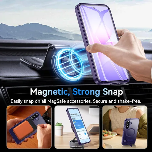 Miniatura 4 de OWKEY Funda magnética para Samsung Galaxy A37/A36 Bark Phone Pro 5G con soporte, funda magnética a prueba de golpes para Magsafe translúcida mate