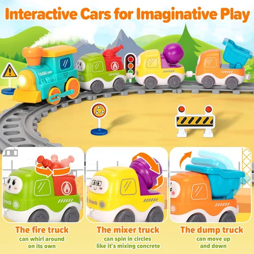 Miniatura 4 de Juego de tren eléctrico para niños pequeños, juguetes realistas de tren de vapor con luces y música para niños, juguetes de camión magnético