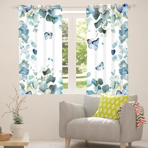 Miniatura 4 de Erosebridal Cortinas y cortinas ligeras de mariposas azules para niños y niñas, hojas de eucalipto para sala de estar, dormitorio, jardín, vida Azul