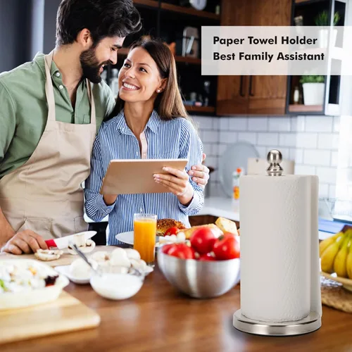 Miniatura 5 de Soporte para toallas de papel, soporte de rollo de papel de pie para cocina y baño, con base pesada para operación con una sola mano