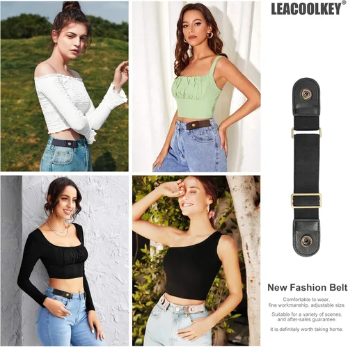 Miniatura 7 de LEACOOLKEY Cinturón elástico sin hebilla para mujereshombres, paquete de 2 cinturones elásticos invisibles para jeans
