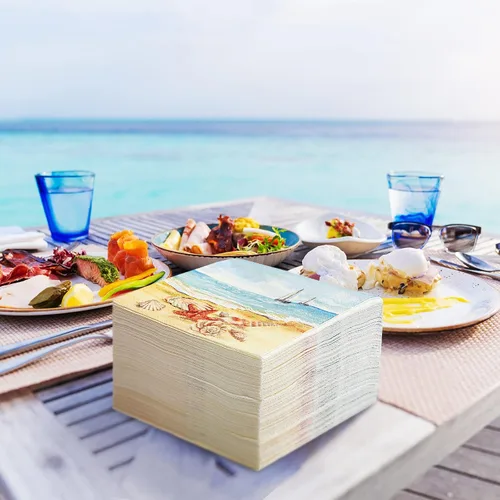 Miniatura 7 de 100 servilletas náuticas para invitados de playa de verano, 3 capas, desechables, de papel, toallas de invitados de playa, servilletas de cena