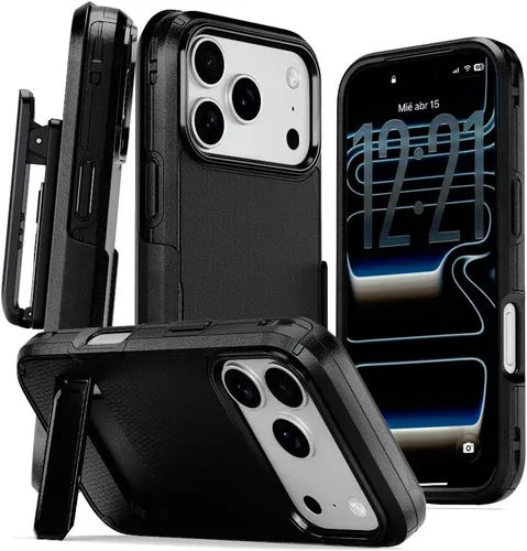 Miniatura 20 de MOTIVE Funda para iPhone 15 con clip para cinturón, magnética compatible con MagSafe, combo de funda de carcasa a prueba de golpes, funda para Negro