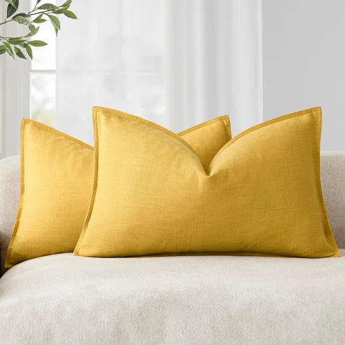 Miniatura 31 de Foindtower Paquete de 2 fundas de almohada decorativas de lino y liso, funda de cojín decorativa suave, estilo bohemio campestre para silla, sofá