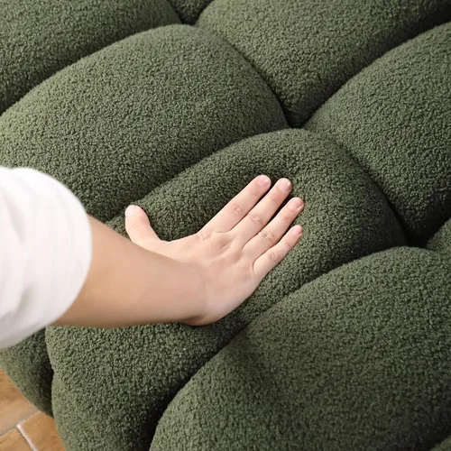 Miniatura 5 de Sofá de burbujas moderno de 3 plazas con 2 almohadas, sofá cómodo de tela Bouclé, muebles decorativos para espacios pequeños, sala de estar
