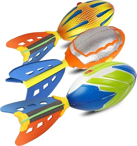 Liberty Imports Paquete de 3 balones de fútbol de espuma silbante con cola, juego de juguetes de fútbol de misil de bolsillo para niños, aviadores