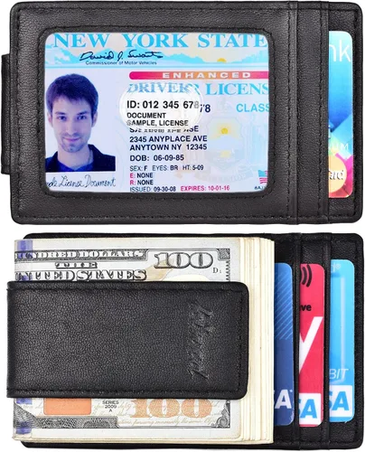 Miniatura 6 de kinzd Clip para dinero, billetera de bolsillo frontal, cartera delgada de cuero con bloqueo RFID fuerte imán