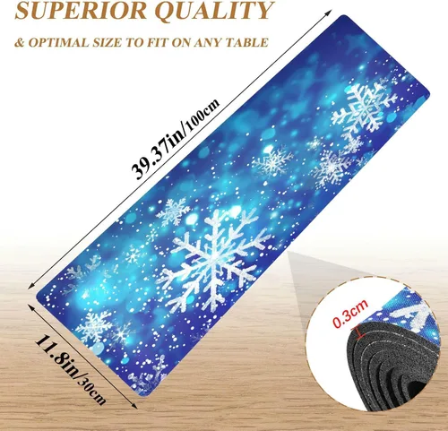 Miniatura 2 de ALAZA Salvamanteles de copos de nieve con purpurina azul de Navidad, 40 pulgadas de largo, salvamanteles para ollas y sartenes calientes, protector