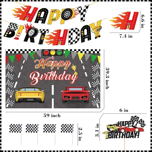 Miniatura 4 de Decoraciones de fiesta de cumpleaños de coche de carreras, 34 globos de decoración, incluye pancarta, globo, telón de fondo, tela, casco