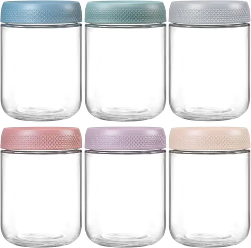 NETANY Paquete de 6 recipientes de 16 oz para avena nocturna con tapas, tarros de vidrio con tapas herméticas, tarros de ensalada Mason de boca