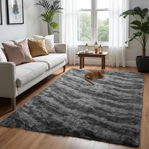 Miniatura 25 de Zentavio Alfombras de área para sala de estar, alfombras grises para dormitorio, alfombra de 4 x 6, alfombra mullida, peluda y suave, shag estética