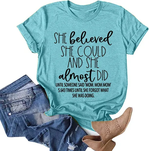 Camisetas novedosas para mujer, manga corta, casual, de verano, divertidas, con estampado de letras, para vacaciones, cuello redondo, lindo gráfico,