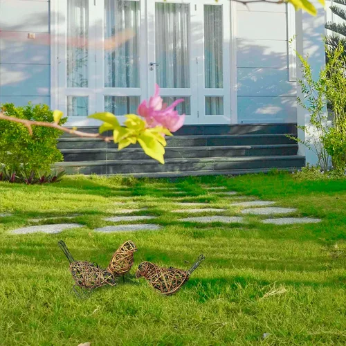 Miniatura 8 de Juego de Decoración de Granja de 3 Estatuas de Pájaros - Adorno Navideño - Figuras de Pájaros de Ratán Natural Tejidas a Mano para Decoración