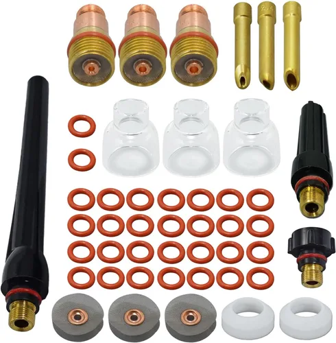 Miniatura 10 de RIVERWELD TIG Stubby - Cuerpos de pinza de lente de gas 17GL116 10N23S 1/16 "17GL332 10N24S 3/32 pulgadas, boquilla de cuarzo transparente #10 5/8