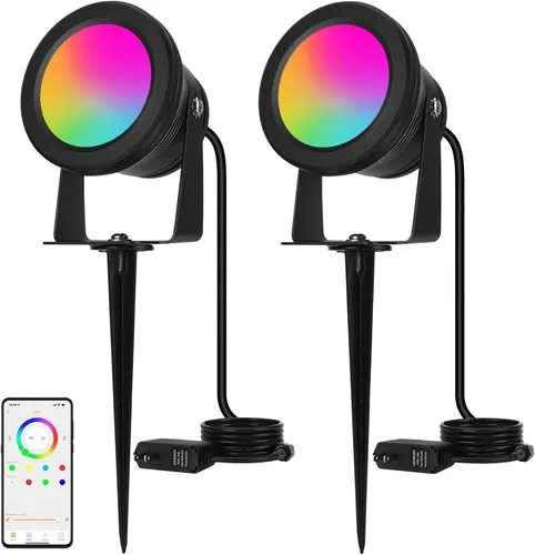 Foco para exteriores, 15 W, RGBW, luces de paisaje que cambian de color, 12 V, iluminación de paisaje de bajo voltaje, control de aplicación, IP67