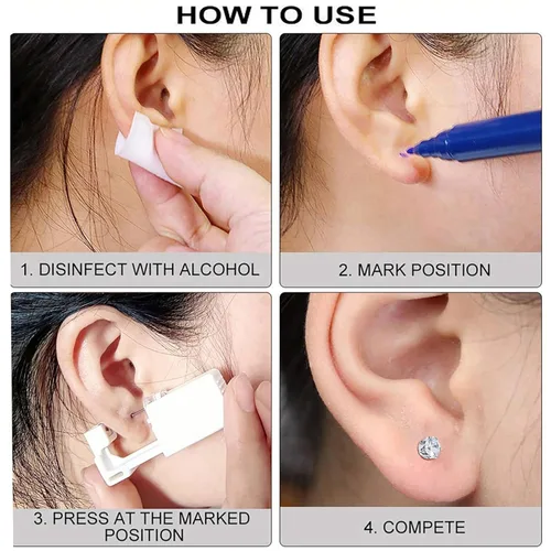 Miniatura 6 de Kit de piercings de oreja, kit de perforación de oreja sin dolor, kit de pistola de perforación de oreja fácil de usar con aretes de plata de 0.118