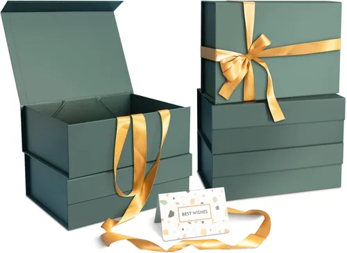 Miniatura 9 de Cajas de regalo negras con tapas, paquete de 3, caja de regalo mediana de 11 x 8 x 4 pulgadas con cinta, cajas de regalo plegables con cierre