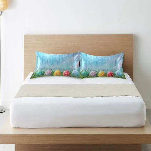 Miniatura 6 de Nander Funda de almohada de satén estándar de Pascua, huevos coloridos y orejas de conejo, funda de almohada para el hogar, funda de almohada suave