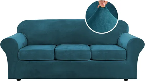 Miniatura 15 de H.VERSAILTEX - Funda elástica para sofá de 3 piezas, de suave terciopelo afelpado, para sofá biplaza con 2 cojines de hasta 72 pulgadas de ancho, se