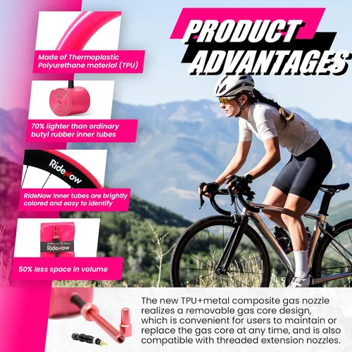 Miniatura 5 de Ridenow 4-Pack Bike Inner Tube for 700/18C-28C, 700/18C-32C with 65/85 mm Metal &TPU Presta Valves for Road Bikes, Super Light Puncture Resistant