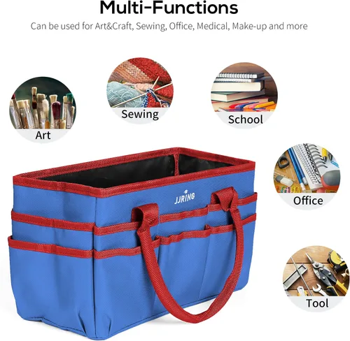 Miniatura 2 de JJRING Bolsa organizadora para manualidades y arte, tela de nailon azul 600D, con bolsillos, para manualidades, álbumes de recortes, médicos y Azul